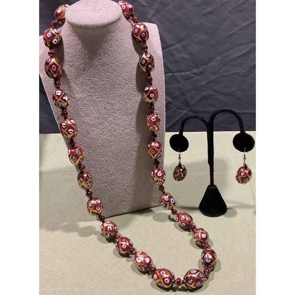 Vintage Venetian Wedding Cake Gold Tone Murano Glass Necklace Earrings Set